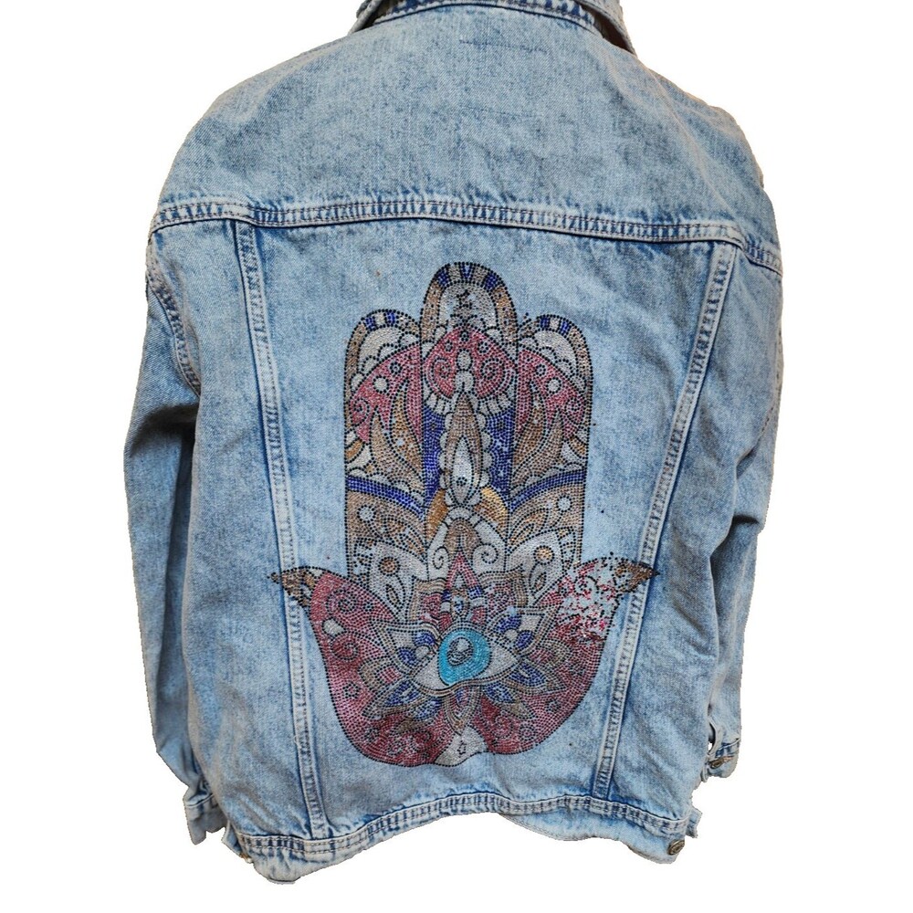Old Navy Hamsa Sparkle Hand of Fatima Size 2X Denim Jacket